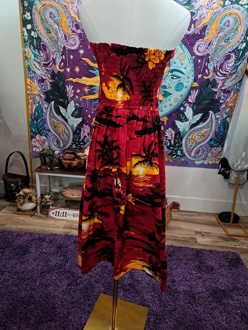 Sunset Spell Tropical Halter Dress | Red Palm Print Maxi Dress XL - Picture 4 of 5